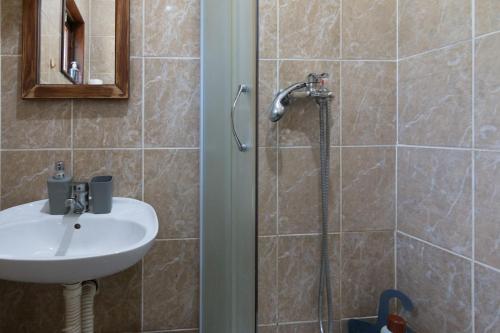 a bathroom with a sink and a shower at Bogu iza nogu 1 in Rastište