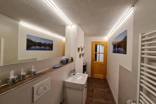 een badkamer met een wastafel en een toilet. bij Ferienwohnung Otto in Ruhpolding