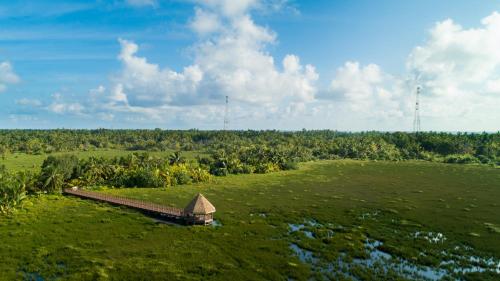 a grassy field with a building in the middle of it at Isle Royal Inn in Fuvahmulah