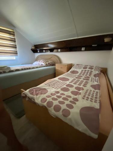 a small room with two beds and a window at Villa Dino in Kulen Vakuf