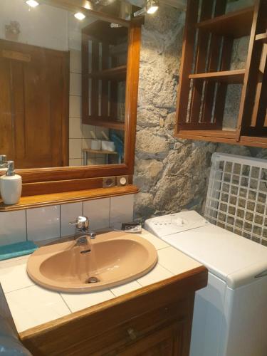 une salle de bain avec un lavabo et un miroir dans l'établissement STUDIO avec Mezzanine, à Corte