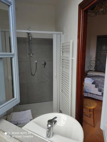 a bathroom with a sink and a shower at Agriturismo Villa Brugolta in Lavena Ponte Tresa