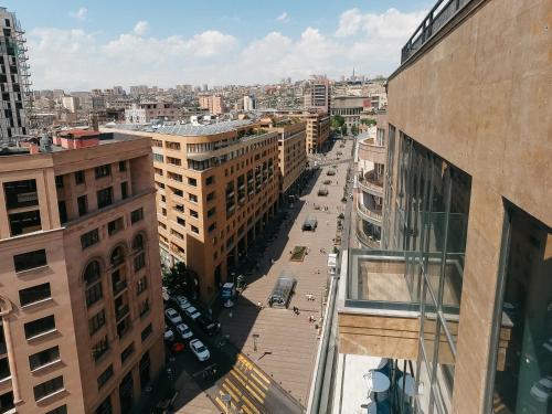 an aerial view of a city street with buildings at Hilltop North Avenue by Stellar Hotels, Yerevan in Yerevan