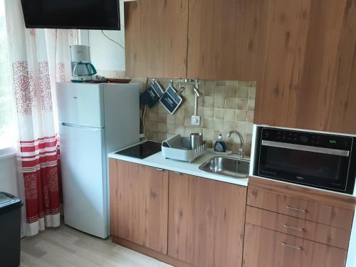 a small kitchen with a sink and a refrigerator at Studio sur les pistes in Villard-de-Lans