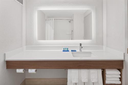 a bathroom with a sink and a mirror at Holiday Inn Express Hotel & Suites Byron, an IHG Hotel in Byron