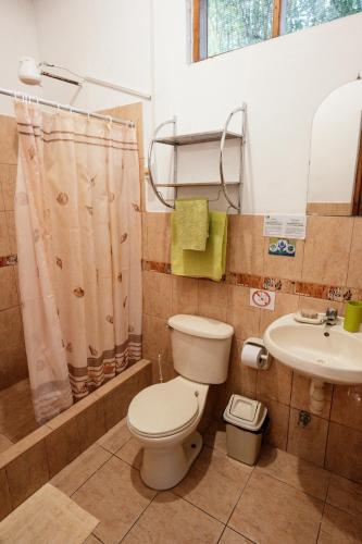 a bathroom with a toilet and a sink at Huingos Eco Lodge in Tarapoto