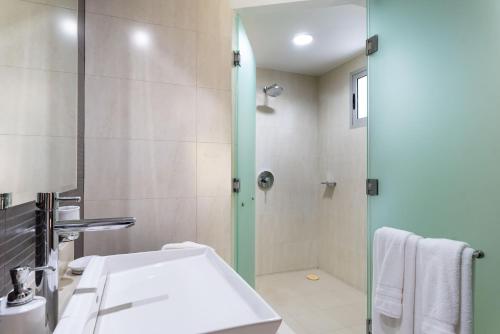 a bathroom with a sink and a shower at Mareazul Beach Front Condos At playa del Carmen in Playa del Carmen