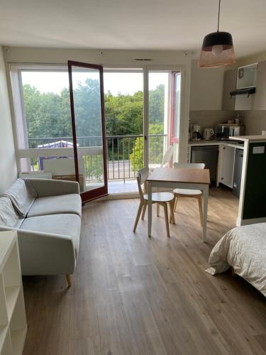 un salon avec un canapé et une table dans l'établissement Cosylocation Jean Bart 74, à Rennes