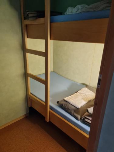 a bunk bed with a blue bottom bunk at Dachsteinblick in Bad Aussee