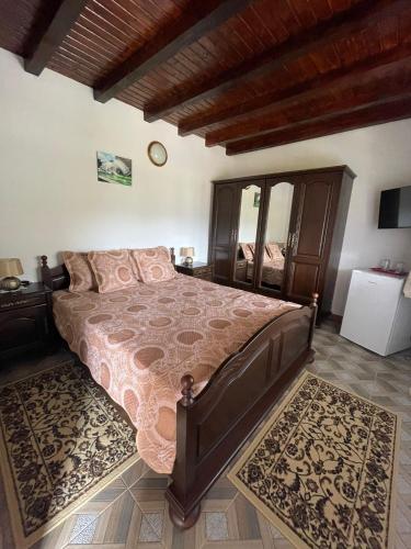 ein Schlafzimmer mit einem großen Bett in einem Zimmer in der Unterkunft CASA NIRVANA in Dubova