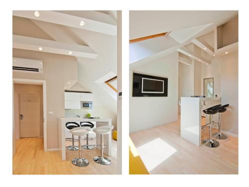 two views of a kitchen and a living room in a house at Laura Lux Suites in Split