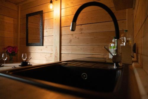 Kuchyň nebo kuchyňský kout v ubytování Le Moonloft insolite Tiny-House dans les arbres & 1 séance de sauna pour 2 avec vue panoramique