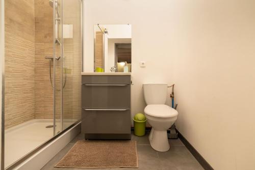 een badkamer met een toilet en een douche bij Bienêtre et détente pour cette maison avec spa au calme in La Roquette-sur-Siagne