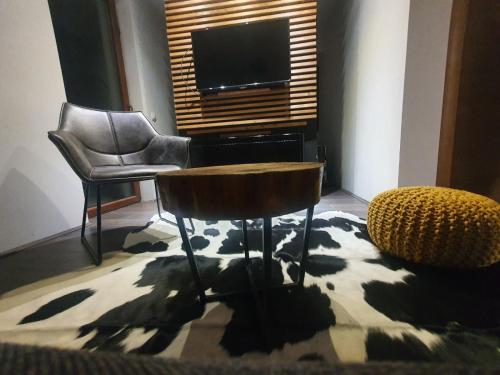 科帕奥尼克Mr Alek - Luxury Apartment Kopaonik的有两把椅子和一台电视的客厅