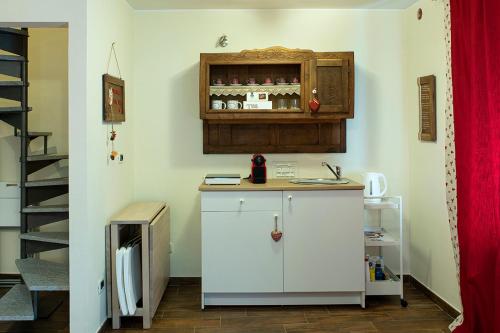 a kitchen with a counter with a sink and a shelf at Ca di Nadia in Aosta
