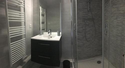 une salle de bain avec un lavabo et une douche dans l'établissement Le Clos d'Armor, à Vannes