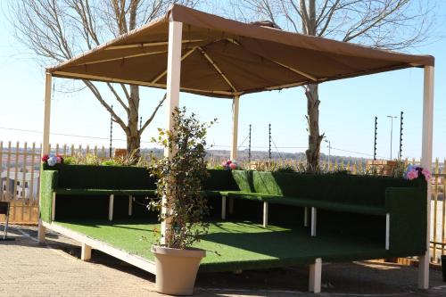 a gazebo with a potted plant on a green bench at Eagle Nest Luxury Accommodation in Roodepoort