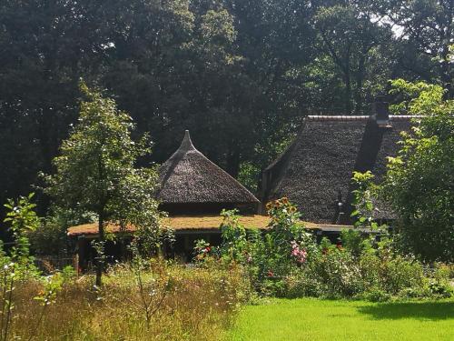 una casa con dos techos y un jardín con flores en Bed & Breakfast Markelo, en Markelo