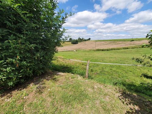 a fence in a field next to a tree at Le Mas Réolais in Saint-Sève