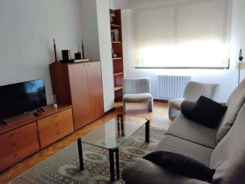 a living room with a couch and a tv at Apartamento Ayuntamiento in Logroño