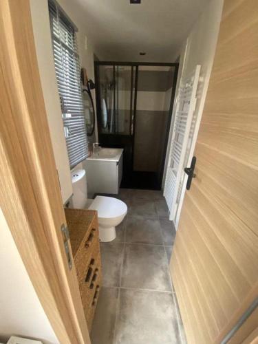une salle de bain avec toilettes et lavabo dans l'établissement Maison cosy au calme, à La Colle-sur-Loup