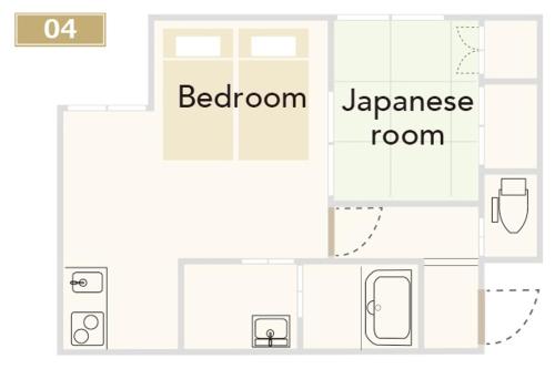a floor plan of a bathroom and japanese room at KYOSTAY Iroha Toji Main in Kyoto