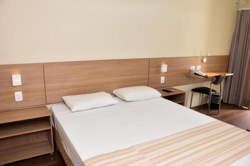 una camera da letto con un letto grande e una scrivania di Água Branca Park Hotel ad Araçatuba