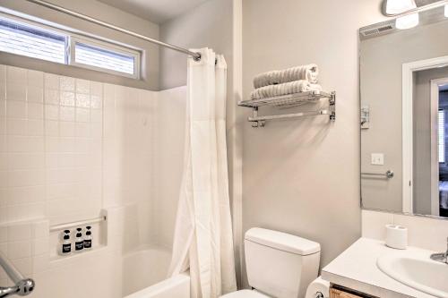 a bathroom with a toilet and a sink and a shower at Riverbend Park Retreat 3 mi from OSU and Downtown in Corvallis