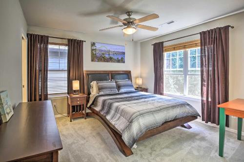 a bedroom with a bed and a ceiling fan at Riverbend Park Retreat 3 mi from OSU and Downtown in Corvallis