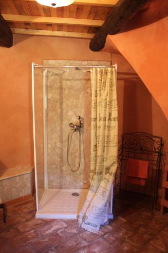 a shower in a room with a shower curtain at Château de Colombières sur Orb in Colombières
