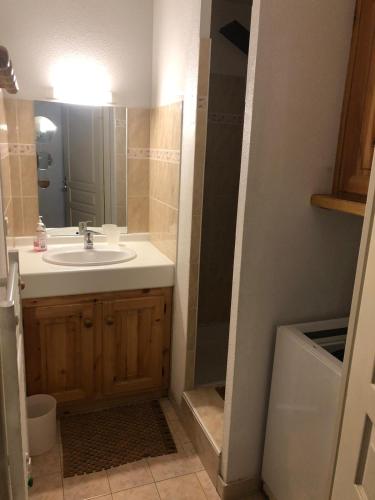 une salle de bain avec un lavabo et une douche dans l'établissement VARS Les Claux 05560 Appt Montagne été/hiver 4/6 P, à Vars