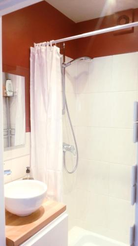 une salle de bain avec un lavabo et une douche dans l'établissement Anna's Home Sweet Home, à Boulogne-Billancourt