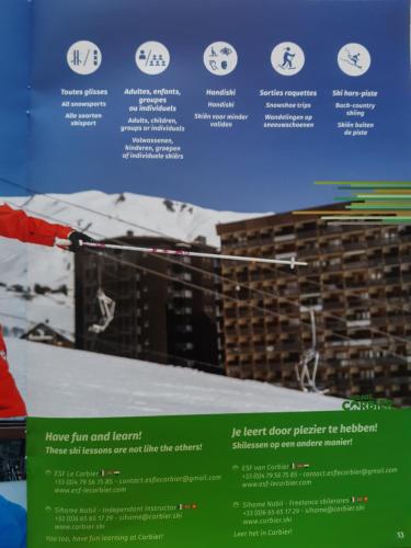 a brochure for a ski resort with a building at T2 vue piste Résidence Vostok Zodiaque in Le Corbier