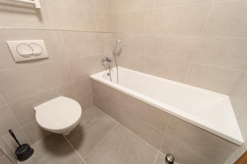 a bathroom with a toilet and a bath tub and a toilet at Zuberka Vila Zuberec in Zuberec