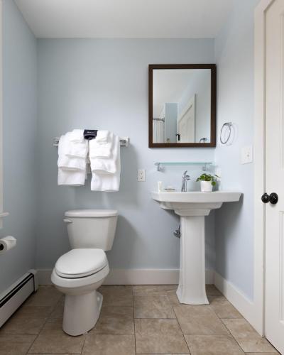 a white bathroom with a toilet and a sink at The Sailmaker's House in Portsmouth