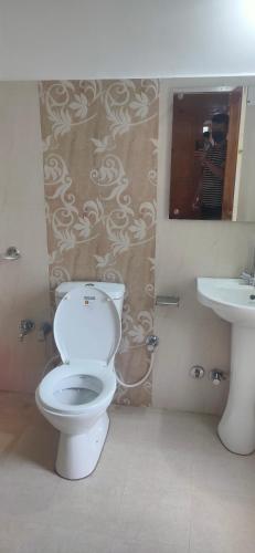 a bathroom with a toilet and a sink at Otsal guest house nubra in Deskit