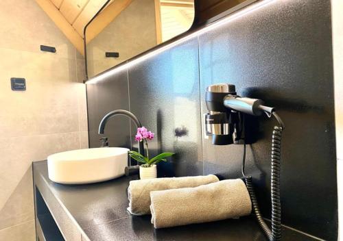 a bathroom with a sink and a faucet at Osada Poli - domek 2 in Koniaków