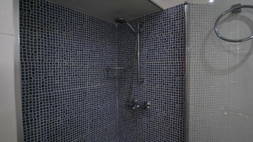 een badkamer met een douche en betegelde muren bij Apartamento/Casa El Puente in Toledo
