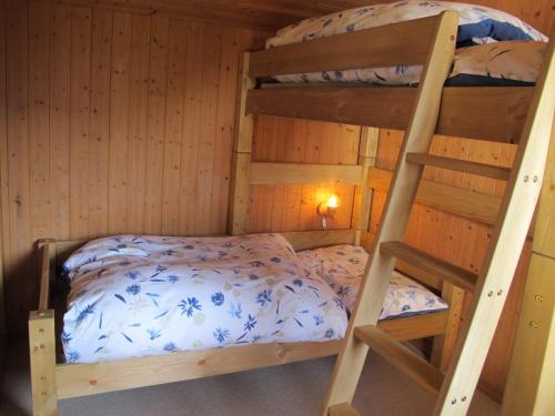 a bedroom with two bunk beds in a cabin at Haus Tgamotsch***- Ferienwohnung in Valbella in Valbella