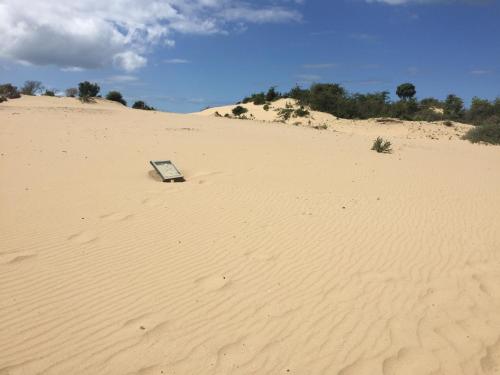 a object sitting in the middle of a sand field at vakantiehuisje 003 in Koksijde