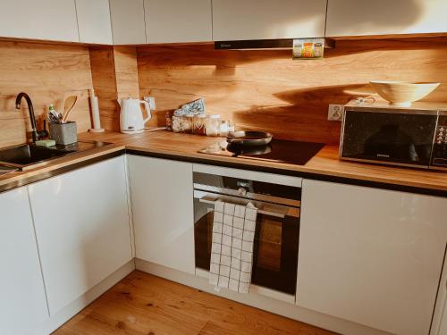 Η κουζίνα ή μικρή κουζίνα στο Apartament Amber