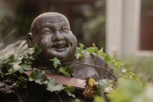 a statue of a man surrounded by ivy at Runawaytomaleny in Maleny