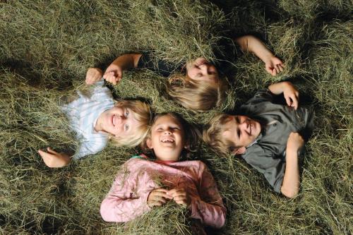 a group of children laying in the grass at Der Stern - Nachhaltiges Wirtshaus und Landhotel seit 1509 in Obsteig