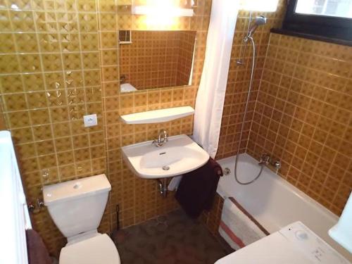 a bathroom with a toilet and a sink and a tub at Les Gets apartment in Les Gets