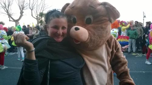 a woman is hugging a woman in a teddy bear costume at Villa Anna in Minori