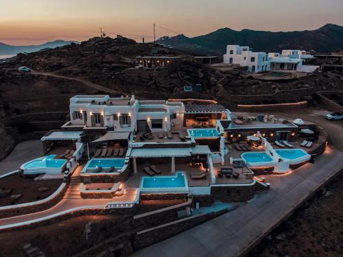 an aerial view of a villa with a resort at Mykonos Divino in Tourlos