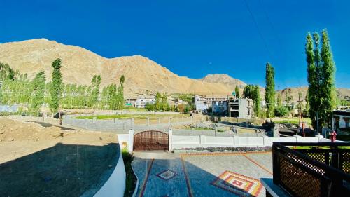 a skate park with a mountain in the background at Hotel de borgo in Leh