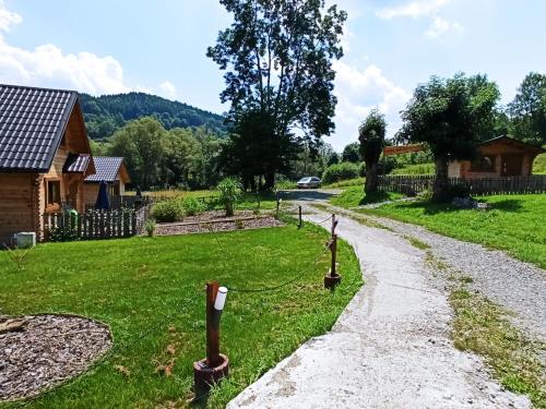 eine Straße, die zu einem Haus mit einem Hof führt in der Unterkunft Dolina Rosy in Ustrzyki Dolne