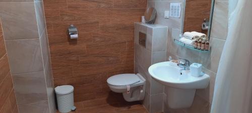 a small bathroom with a toilet and a sink at MARIANA - guest rooms in Gotse Delchev