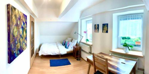 Postel nebo postele na pokoji v ubytování Horský Apartmán Loučná, nově s infrasaunou